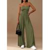 imagePRETTYGARDEN Womens Trendy Strapless Rompers 2026 Ruched Tube Top Wide Leg One Piece Jumpsuits Beach Vacation Summer OutfitsArmy Green