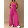 imagePRETTYGARDEN Womens Trendy Strapless Rompers 2026 Ruched Tube Top Wide Leg One Piece Jumpsuits Beach Vacation Summer OutfitsRose Red