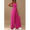imagePRETTYGARDEN Womens Trendy Strapless Rompers 2026 Ruched Tube Top Wide Leg One Piece Jumpsuits Beach Vacation Summer OutfitsRose Red