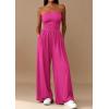 imagePRETTYGARDEN Womens Trendy Strapless Rompers 2026 Ruched Tube Top Wide Leg One Piece Jumpsuits Beach Vacation Summer OutfitsRose Red