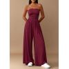 imagePRETTYGARDEN Womens Trendy Strapless Rompers 2026 Ruched Tube Top Wide Leg One Piece Jumpsuits Beach Vacation Summer OutfitsWine Red