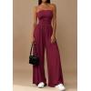 imagePRETTYGARDEN Womens Trendy Strapless Rompers 2026 Ruched Tube Top Wide Leg One Piece Jumpsuits Beach Vacation Summer OutfitsWine Red