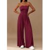 imagePRETTYGARDEN Womens Trendy Strapless Rompers 2026 Ruched Tube Top Wide Leg One Piece Jumpsuits Beach Vacation Summer OutfitsWine Red