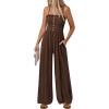 imagePRETTYGARDEN Jumpsuits for Women 2026 Summer Sleeveless Smocked Button Wide Leg Rompers Spring Travel One Piece OutfitsBrown