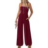 imagePRETTYGARDEN Jumpsuits for Women 2026 Summer Sleeveless Smocked Button Wide Leg Rompers Spring Travel One Piece OutfitsBurgundy
