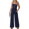 imagePRETTYGARDEN Jumpsuits for Women 2026 Summer Sleeveless Smocked Button Wide Leg Rompers Spring Travel One Piece OutfitsNavy