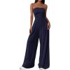 imagePRETTYGARDEN Womens Trendy Strapless Rompers 2026 Ruched Tube Top Wide Leg One Piece Jumpsuits Beach Vacation Summer OutfitsNavy Blue