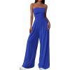 imagePRETTYGARDEN Womens Trendy Strapless Rompers 2026 Ruched Tube Top Wide Leg One Piece Jumpsuits Beach Vacation Summer OutfitsRoyal Blue