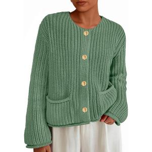imagePRETTYGARDEN Cardigan Sweaters for Women 2025 Trendy Oversized Knit Chunky Button Cardigans Fall Winter Outfits with PocketsSage Green