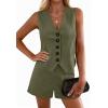 imagePRETTYGARDEN 2 Piece Sets for Women Spring Fashion 2026 Button Vest Tops High Waist Shorts Summer Business Casual OutfitsArmy Green