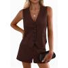 imagePRETTYGARDEN 2 Piece Sets for Women Spring Fashion 2026 Button Vest Tops High Waist Shorts Summer Business Casual OutfitsBrown