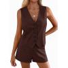 imagePRETTYGARDEN 2 Piece Sets for Women Spring Fashion 2026 Button Vest Tops High Waist Shorts Summer Business Casual OutfitsBrown