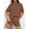imagePRETTYGARDEN Womens 2 Piece Lounge Sets Short Sleeve Shirts Casual Tops Shorts Matching Clothing 2026 Summer Airport OutfitsBrown