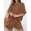 imagePRETTYGARDEN Womens 2 Piece Lounge Sets Short Sleeve Shirts Casual Tops Shorts Matching Clothing 2026 Summer Airport OutfitsBrown