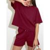 imagePRETTYGARDEN Womens 2 Piece Lounge Sets Short Sleeve Shirts Casual Tops Shorts Matching Clothing 2026 Summer Airport OutfitsBurgundy