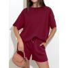 imagePRETTYGARDEN Womens 2 Piece Lounge Sets Short Sleeve Shirts Casual Tops Shorts Matching Clothing 2026 Summer Airport OutfitsBurgundy