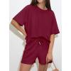 imagePRETTYGARDEN Womens 2 Piece Lounge Sets Short Sleeve Shirts Casual Tops Shorts Matching Clothing 2026 Summer Airport OutfitsBurgundy
