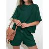 imagePRETTYGARDEN Womens 2 Piece Lounge Sets Short Sleeve Shirts Casual Tops Shorts Matching Clothing 2026 Summer Airport OutfitsDark Green
