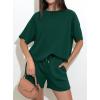imagePRETTYGARDEN Womens 2 Piece Lounge Sets Short Sleeve Shirts Casual Tops Shorts Matching Clothing 2026 Summer Airport OutfitsDark Green