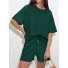 imagePRETTYGARDEN Womens 2 Piece Lounge Sets Short Sleeve Shirts Casual Tops Shorts Matching Clothing 2026 Summer Airport OutfitsDark Green