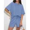 imagePRETTYGARDEN Womens 2 Piece Lounge Sets Short Sleeve Shirts Casual Tops Shorts Matching Clothing 2026 Summer Airport OutfitsDusty Blue