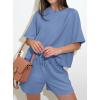 imagePRETTYGARDEN Womens 2 Piece Lounge Sets Short Sleeve Shirts Casual Tops Shorts Matching Clothing 2026 Summer Airport OutfitsDusty Blue