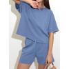 imagePRETTYGARDEN Womens 2 Piece Lounge Sets Short Sleeve Shirts Casual Tops Shorts Matching Clothing 2026 Summer Airport OutfitsDusty Blue
