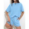 imagePRETTYGARDEN Womens 2 Piece Lounge Sets Short Sleeve Shirts Casual Tops Shorts Matching Clothing 2026 Summer Airport OutfitsLight Blue