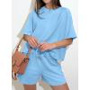 imagePRETTYGARDEN Womens 2 Piece Lounge Sets Short Sleeve Shirts Casual Tops Shorts Matching Clothing 2026 Summer Airport OutfitsLight Blue