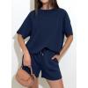 imagePRETTYGARDEN Womens 2 Piece Lounge Sets Short Sleeve Shirts Casual Tops Shorts Matching Clothing 2026 Summer Airport OutfitsNavy Blue