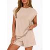 imagePRETTYGARDEN Womens 2 Piece Lounge Shorts Sets 2026 Summer Travel Outfits Casual Beach Vacation Clothes Spring SweatsuitsBeige