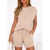 imagePRETTYGARDEN Womens 2 Piece Lounge Shorts Sets 2026 Summer Travel Outfits Casual Beach Vacation Clothes Spring SweatsuitsBeige
