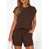 imagePRETTYGARDEN Womens 2 Piece Lounge Shorts Sets 2026 Summer Travel Outfits Casual Beach Vacation Clothes Spring SweatsuitsBrown
