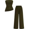 imagePRETTYGARDEN Summer Sets Women 2 Piece Outfits Asymmetrical Tube Tops and Pants Beach Vacation Airport Matching Lounge SetArmy Green