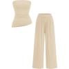 imagePRETTYGARDEN Summer Sets Women 2 Piece Outfits Asymmetrical Tube Tops and Pants Beach Vacation Airport Matching Lounge SetBeige