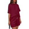 imagePRETTYGARDEN Womens 2 Piece Lounge Sets Short Sleeve Shirts Casual Tops Shorts Matching Clothing 2026 Summer Airport OutfitsBurgundy