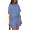 imagePRETTYGARDEN Womens 2 Piece Lounge Sets Short Sleeve Shirts Casual Tops Shorts Matching Clothing 2026 Summer Airport OutfitsDusty Blue
