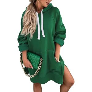 imagePRETTYGARDEN Sweatshirt for Women 2025 Fall Oversized Pullover Long Sleeve Casual Hoodie Dress Kangaroo Pocket Winter ClothesDark Green