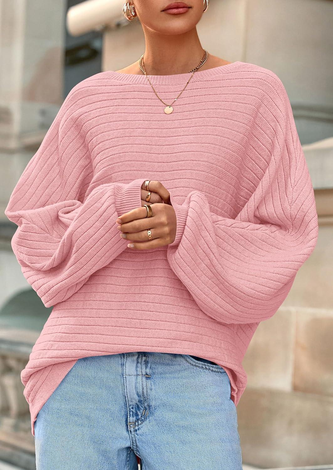 imagePRETTYGARDEN Fall Sweaters for Women 2025 Oversized Boat Neck Pullover Long Sleeve Knit Tops Cozy Winter Fashion ClothingPink