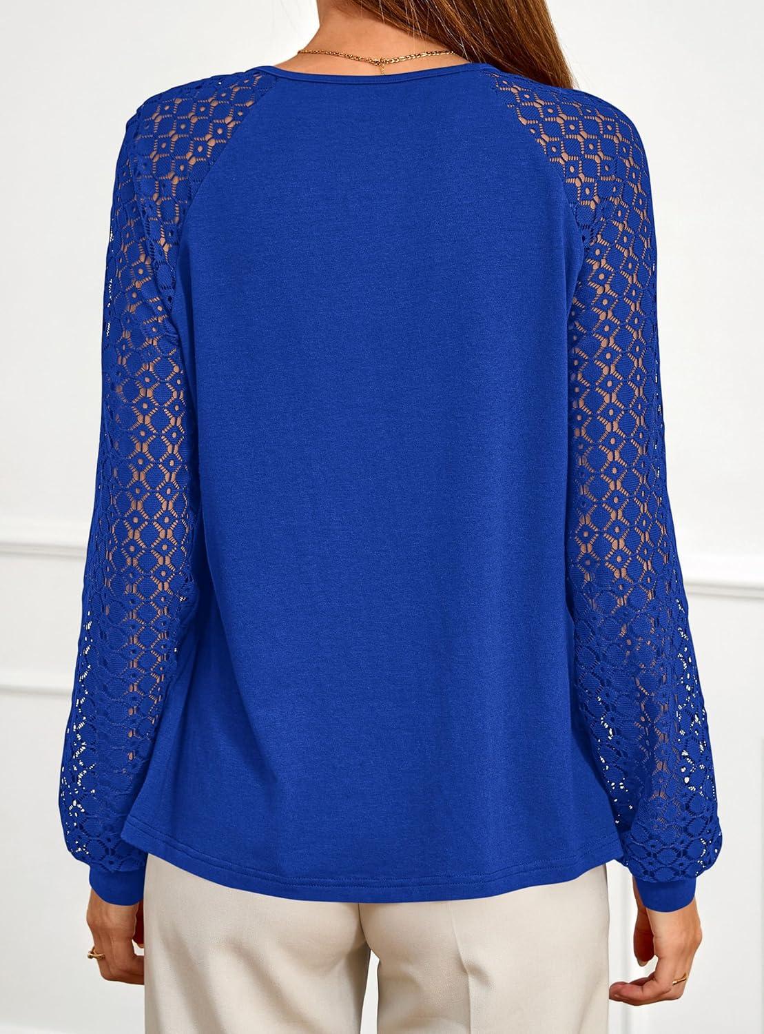 imagePRETTYGARDEN Womens Long Sleeve Shirts Lace Tops 2025 Fall Fashion Outfits Dressy Casual Blouses Work ClothesRoyal Blue