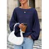 imagePRETTYGARDEN Fall Sweaters for Women 2025 Oversized Boat Neck Pullover Long Sleeve Knit Tops Cozy Winter Fashion ClothingNavy Blue