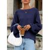 imagePRETTYGARDEN Fall Sweaters for Women 2025 Oversized Boat Neck Pullover Long Sleeve Knit Tops Cozy Winter Fashion ClothingNavy Blue