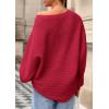 imagePRETTYGARDEN Fall Sweaters for Women 2025 Oversized Boat Neck Pullover Long Sleeve Knit Tops Cozy Winter Fashion ClothingRed