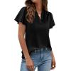 imagePRETTYGARDEN Womens 2026 Summer Blouses Dressy Casual Ruffle Cap Sleeve V Neck Business Work Trendy Cute Tops Spring OutfitsBlack