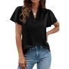 imagePRETTYGARDEN Womens 2026 Summer Blouses Dressy Casual Ruffle Cap Sleeve V Neck Business Work Trendy Cute Tops Spring OutfitsBlack