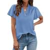 imagePRETTYGARDEN Womens 2026 Summer Blouses Dressy Casual Ruffle Cap Sleeve V Neck Business Work Trendy Cute Tops Spring OutfitsLight Blue