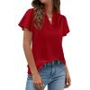 imagePRETTYGARDEN Womens 2026 Summer Blouses Dressy Casual Ruffle Cap Sleeve V Neck Business Work Trendy Cute Tops Spring OutfitsRed