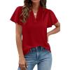 imagePRETTYGARDEN Womens 2026 Summer Blouses Dressy Casual Ruffle Cap Sleeve V Neck Business Work Trendy Cute Tops Spring OutfitsRed