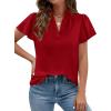 imagePRETTYGARDEN Womens 2026 Summer Blouses Dressy Casual Ruffle Cap Sleeve V Neck Business Work Trendy Cute Tops Spring OutfitsRed