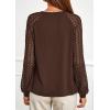 imagePRETTYGARDEN Womens Long Sleeve Shirts Lace Tops 2025 Fall Fashion Outfits Dressy Casual Blouses Work ClothesBrown